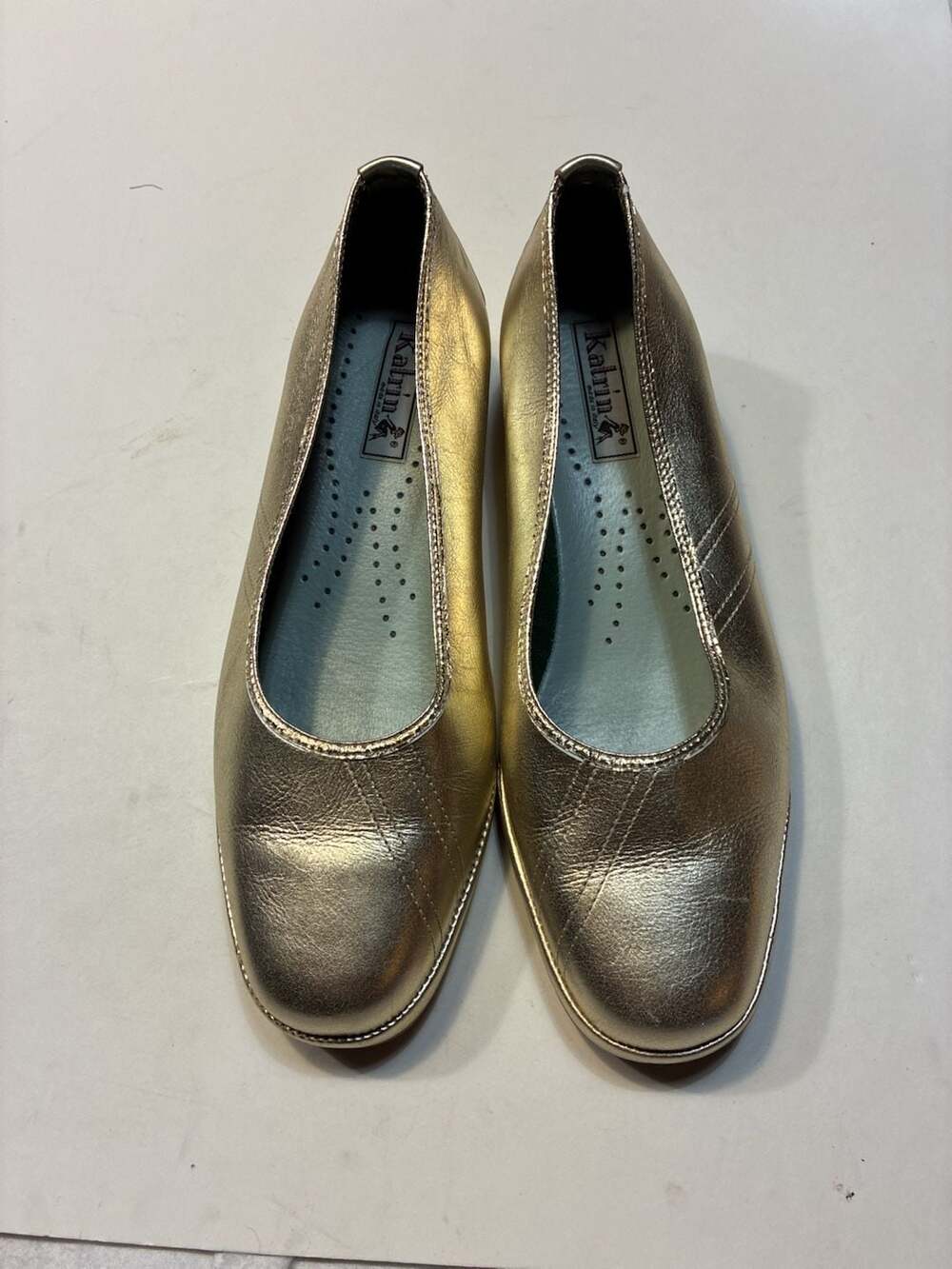 Katrin Made in Italy Gold Metallic Leather Wedge Pump Flats